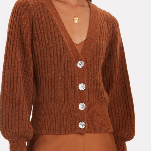 INTERMIX Ella Jewel Cardigan Wool Brown Sweater - Picture 3 of 6